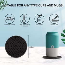 Coasters for Drinks, Silicone Coasters Set, Cup Mat - Deep Grooved - Non-Slip Base & Non-Stick, Heat Resistant Coasters for Prevents Furniture and Tabletop Damages (Dots,2Pack-Black)