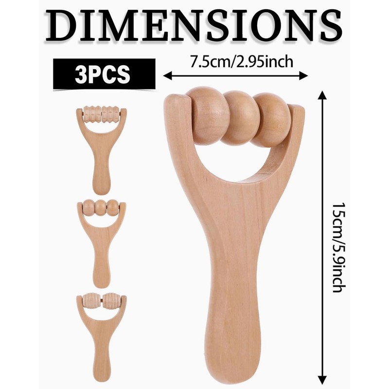 BPTRKOM Pack of 3 Wooden Massage Roller Fascia Roller with