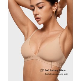 INLYRIC Brasier de triángulo sin Varillas para Mujer Plunge sin Forro Sexy Cómodo para Todos los días Beige Cálido Grande