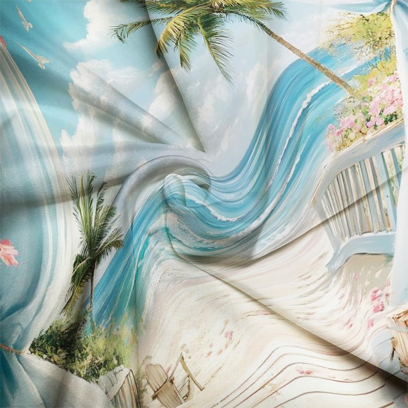 MZYZAF Ocean Beach Shower Curtain Tropical Palm Tree, 70X70Inch