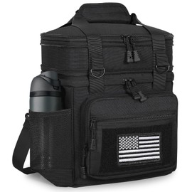 GLENKEY Double Deck Insulated Lunch Box, Expandable Large Lunch Bag Leakproof Cooler Bag Lunch Pail for Men Women Adults Work Shifts Travel Daytrip, 16L, Black