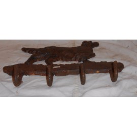 CAST IRON RUST FINISH POINTER / SETTER DOG COAT HOOK (4 HOOKS)