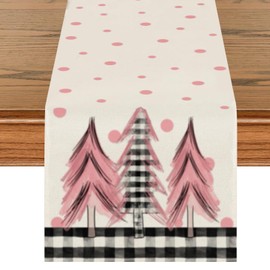 Christmas Table Runner, Xmas Tree Gift Pink Polka Dot Table Runner Seasonal Winter Holiday Farmhouse Christmas Decorations 72 Inch Long