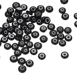 PATIKIL 8mm Flat Evil Eye Beads, 100 Pcs Turkish Evil Eye Charm Round Shape Spacer Beads Pendant Connector for DIY Art Craft Bracelet Necklace Earrings Making, Black