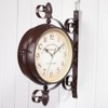 Antique Wrought Iron Wall Clock, Round Wall Hanging Double Sided