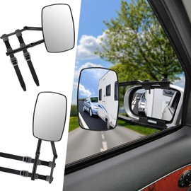 KAOLALI Car Towing Mirrors, Caravan Towing Mirrors, 2 PCS Extended Rearview Mirrors, Adjustable, Dual View, 360 Degree Rotation, for Car RV Caravan Towing