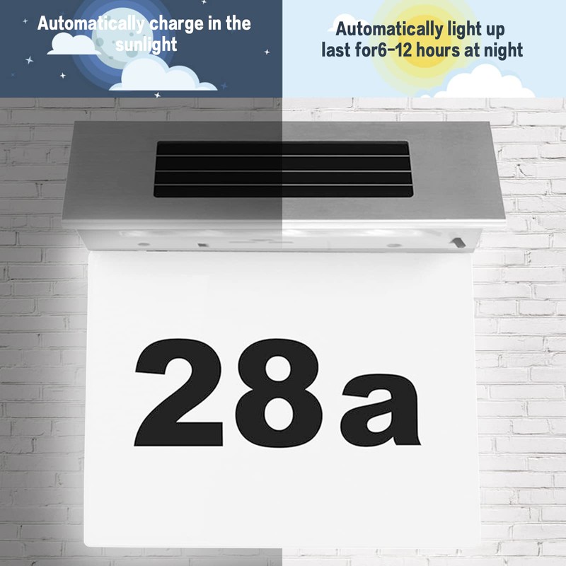 COEKI Stainless Steel House Number Solar Illuminated 4 LEDs Solar