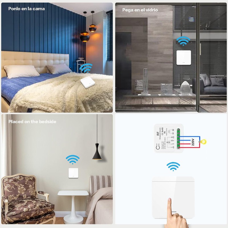 Interruptor Remoto Inalámbrico para Pared, sin necesidad de cableado, Compatible