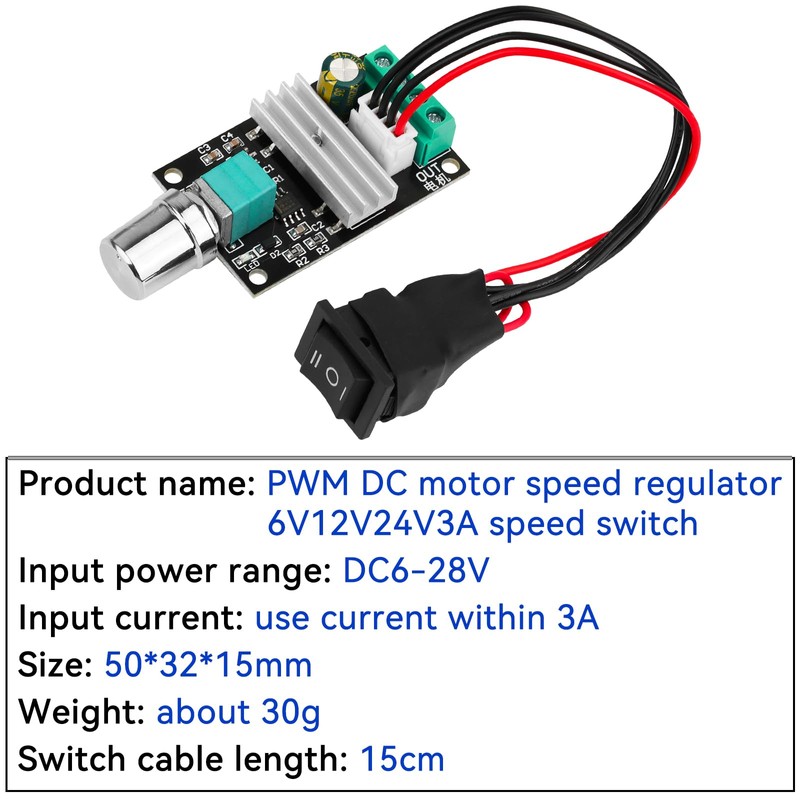DC Motor Speed Controller - PWM 6V/12V/24V/28V/3A/80W Speed Adjustable Reversible