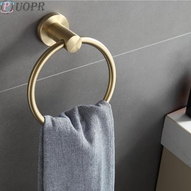 UOPR Towel Rings Brushed Gold for Bathroom SUS 304 Heavy Duty Stainless Steel Hand Towel Holder Round Bath Towel Holder Hanger with Hanging Hardware (Drilling Required) (Gold)