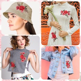 GEEHUA Pack of 4 Adult Iron-On Patches Adult Patches Iron-On Patches for Boho Embroidered Peonies Flowers Patches for Backpack Dress Hats Wedding Dress