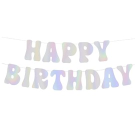 Happy Birthday Banner,Vintage Magic Silver 70s Decoration Cool Happy Birthday Alphabet Banner Flag For Disco Birthday Party Decoration