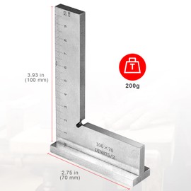 Aweohtle Engineer's Square with Stop 100 x 70 mm, 90° Try Angle Small, DIN875 Carpenter's Square with Measuring Scale (cm) for Precise Work in the Workshop Area