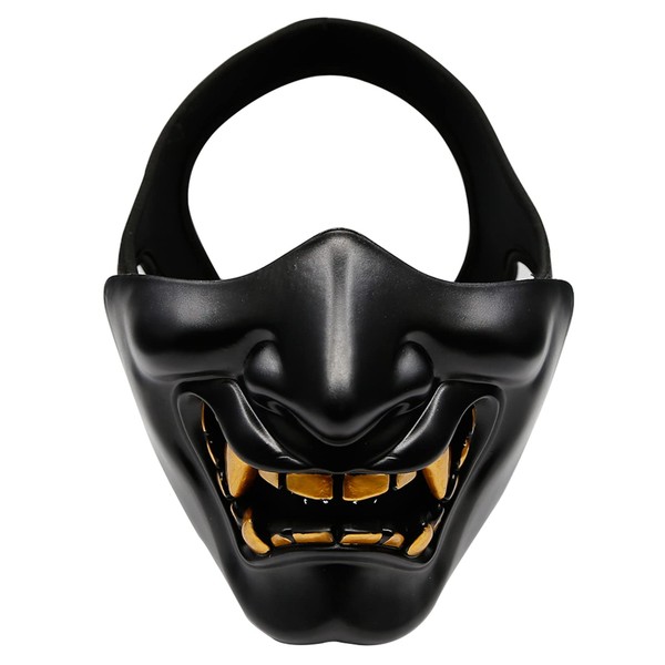 Airsoft Half Face Masks,Evil Demon Monster Kabuki Samurai Hannya Oni Tactical Half Face Protective Masks for Masquerade Ball,Party,Halloween,CS War Game,BB Gun, (Black)
