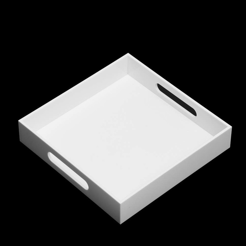 KEVLANG Glossy White Sturdy Acrylic Serving Tray with Handles-10x10Inch-Serving Coffee,Appetizer,Breakfast,Butler-Kitchen