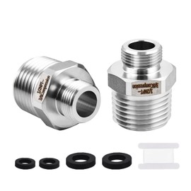 1/2 to 3/8 Water Line Adapter, 304 Stainless Steel Compression reducer faucet Fitting, 3/8 Male to 1/2 Male Water Hose Adapter for RV Kitchen Faucet, (Pack of 2)