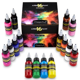 Magicfly Acrylic Paint Airbrush Paints, 16 x 30 ml Airbrush Paint Set for Model Making, Canvas, Paper, Wood, Stone, Ceramic