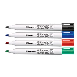 Luxor 3300/4WT Whiteboard-Marker 650, Rundspitze, 4er Etui, sortiert