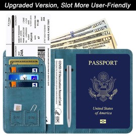 Funda para pasaporte de piel, para viajes, viajes, viajes, viajes, accesorios de viaje para hombres y mujeres, azul,, Actualizado