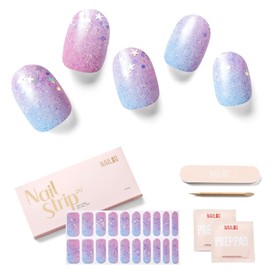 NAILOG Semi Cured Gel Nail Strips 20 Pcs Gel Nail Stickers | Buy 2 Get 1 UV Lamp| Extra Long Nail Wraps with Glossy Gel Finishing | Star Kisses