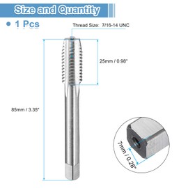 QUARKZMAN Hand Bottom Tap 7/16 14 UNC 2B Thread Basic Style Thread Cutting Tools Made of High Speed Steel HSS6542 Straight Groove Screw Thread Tool
