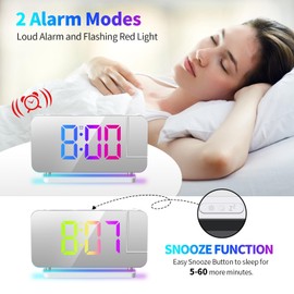 Sonew Projection Alarm Clock, 7 RGB LED Digital Clocks with 6 Levels Brightness Dimmer and Snooze Function, 12/24 Hours, 11 Colours, 180 Degree Projection on Ceiling Wall (White)
