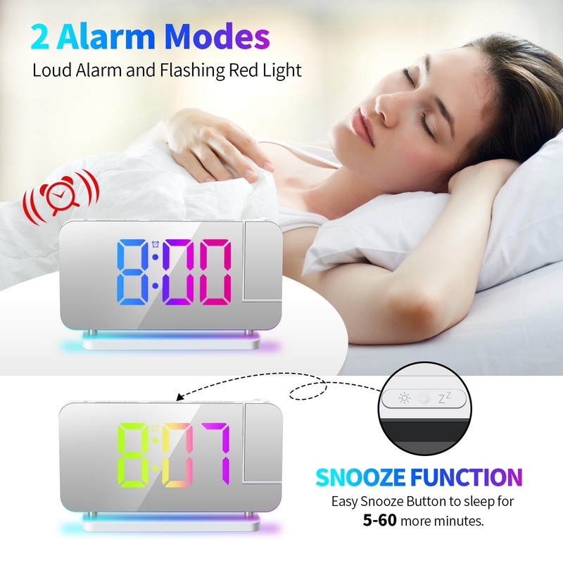 Sonew Projection Alarm Clock, 7 RGB LED Digital Clocks with