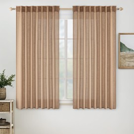 MIULEE - Cortinas de lino café claro de 45 pulgadas de largo, 2 paneles para cocina, recámara, sala de estar, lino suave y grueso con textura de lino corto, cortinas de ventana de sótano,