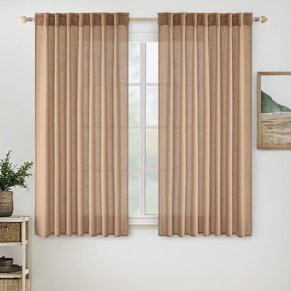 MIULEE - Cortinas de lino café claro de 45 pulgadas