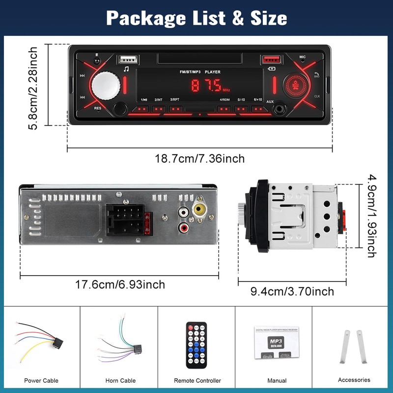Single DIN Car Stereo Audio Car Audio with Handsfree Supports