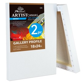 PHOENIX 18x24 Inch 2 Pack Gallery Canvas - 1.5 in Thick Large Canvases for Painting - Deep Edge 100% Cotton 11 Oz. Gesso Primed White Blank Professional Canvas Oil & Acrylic Paints