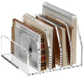 SANRUI Acrylic Desk File Organizer Holder for Desk, Clear Laddered 5 Upright Compartments Mail Sorters, Multifunction Desktop Envelope Folder Racks Document Holders for Office, Home, School