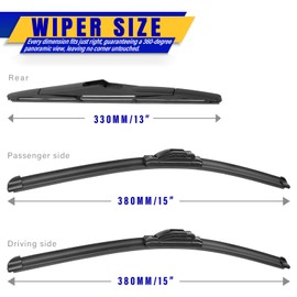 3 wipers Replacement for 2007-2017 Jeep Wrangler/2008-2018 Jeep Wrangler JK, Windshield Wiper Blades Original Equipment Replacement - 15"/15"/13" (Set of 3) U/J HOOK