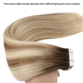 ABH AMAZINGBEAUTY HAIR Tape in Haarverlängerungen aus Echthaar Doppelseitige Wurzel Highlight Extensions Echthaar Tape Aschbraun-Strandblond mit Dunkelbrauner Wurzel R3-8-613 40 cm Tape Extensions