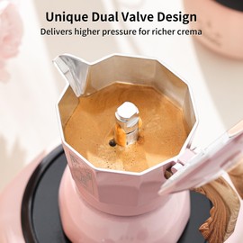 Bincoo Small Moka Pot, Stovetop Espresso Maker - Traditional Italian Coffee Brewer for Home, Camping, Stovetop, & Portable Use, 2 Espresso Cup for 1-2 Serving (Pink)