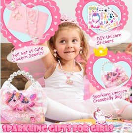 LSSAGOON Unicorn Mermaid Butterfly Purse for Little Girls,Toddler Handbag with Kids Dress up Jewelry Set,Mini Pearl Cross Body Bag, Gifts for Birthday Xmas