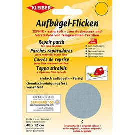 Kleiber Iron On Repair Patch for Fine Knit Textiles-40cm x 12 cm Size-Light Grey, 40 x 12 cm