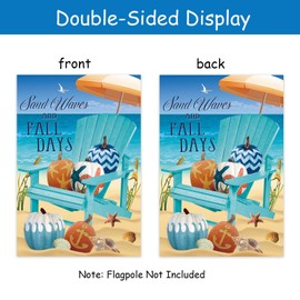 Sand Waves Fall Days White Pumpkin Beach Decorative Small Garden Flag Fall At The Beach Garden Flag Autumn Nautical Pumpkins,Blue Chair Beach Anchor Shell Crab Starfish Home Decorative Coastal House