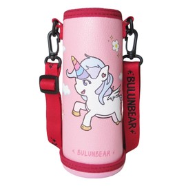 Panda Family Water Bottle Cover, For Children, Straw Water Bottle, Cute, For Girls, Boys, Cold Insulation, Shoulder, PU Leather, Zipper, Pink, M. Unicorn (Red) M Size