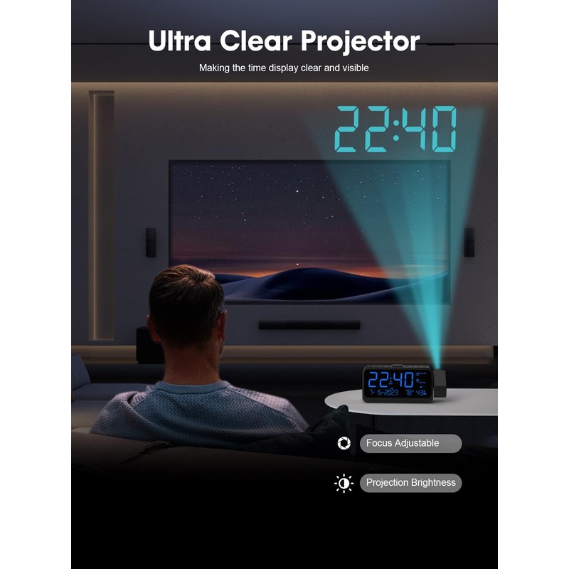 ROCAM Projection Alarm Clock, Digital Clock with Projector on Ceiling