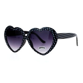 SA106 Polka Dot Print Plastic Heart Shape Cute Womens Sunglasses ((2-pack) black & dark pink)