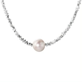 NicoWerk SAB273 Women's Silver Bracelet Pearl Made of 925 Sterling Silver Freshwater Pearl Simple Filigree Shiny White Ball Slim Elegant