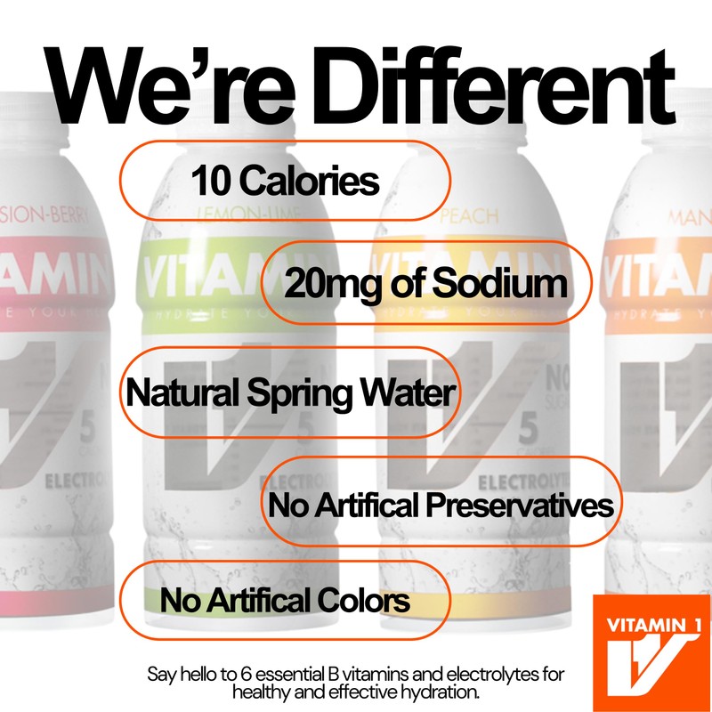 VITAMIN 1 Hydration Drink, Mango Electrolyte Vitamin Water, 16.9 Ounce
