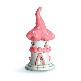 The Bridge Collection Fairy Garden Pink Mushroom House Figure - Resin Mushroom Statue - Miniature Fairy Garden Accessories - Mushroom Figurine for Planters, Gardens (Pink)
