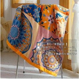 Bath Towel, Gauze, 100% Natural Cotton, Hot Towel, Large, Lightweight, Skin-friendly, 4-ply Gauze, Reversible Blanket, Absorbent, Quick Drying, Breathable, Cute, Processing, Reversible (Mantra)