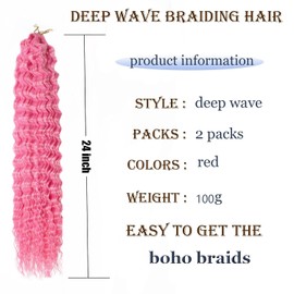 Ocean Wave Crochet Hair 24 Inch 2 Packs Deep Wave Curly Braiding Hair Extensions Synthetic Curly Crochet Hair For Black Women