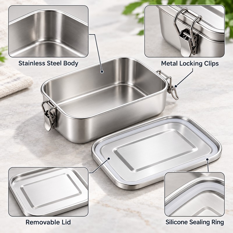 Stainless Steel Lunch Box for Meals & Snacks – Locking