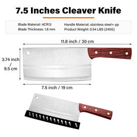 TJ POP Meat Cleaver Knife, 7.5 Inch Chinese Chef Knife, Stainless Steel Vegetable Knife with Ergonomic Handle, Ultra Sharp Kitchen Knife for Home and Restaurant