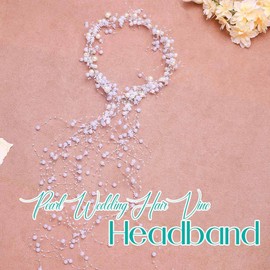 Catery Pearl Bridal Headband Wedding Hair Vine Tassel Bride Headpiece Accessories for Women (White)