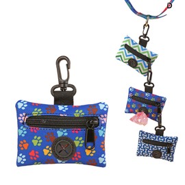 ENWIQUE Refillable Dog Poop Bag Dispenser, Dispenser with Dog Waste Bags, Attaches to Any Leash, Machine Washable, Universal Design, Convenient, Includes 1 Roll Poop Bags (Paw Prints)